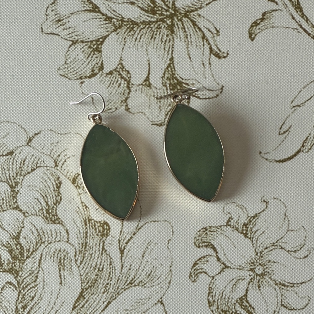 Green Teardrop Silver-Frame Earrings - Women Jewelry